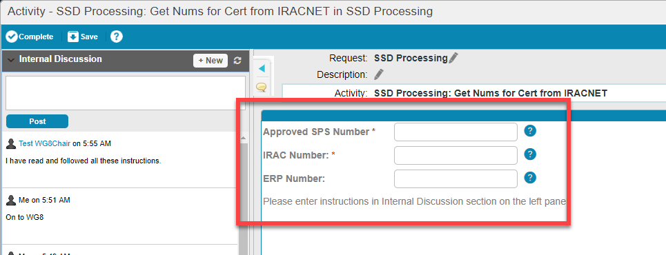 Certification Number Fields for IRACNET